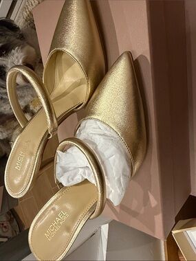 MICHAEL Michael Kors Metallic Gold Pointed-Toe Slingback Mules